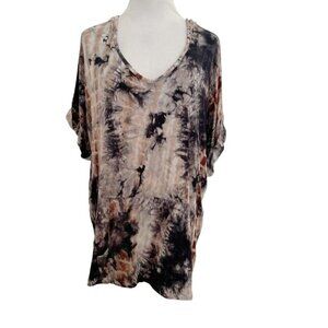 Coin 1804 Size 2X  Top Blouse Hoodie Short Sleeve Acid Wash Tie Dye